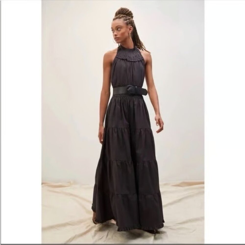 NWT Anthropologie Magali Pascal Jaqueline Maxi in Black Cotton Halter Dress M